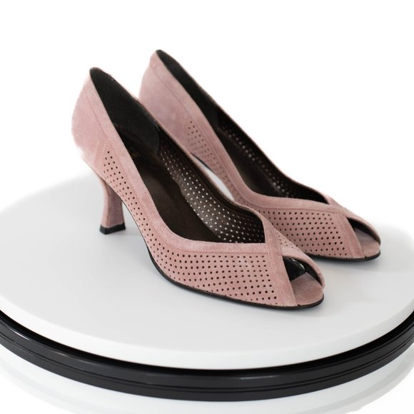 STUART WEITZMAN 7 Narrow Dusty Pink Peep Toe Heels - Picture 3 of 10